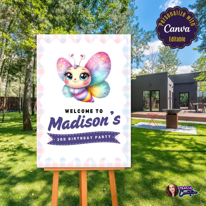 Printable Party Welcome Sign for a little girl's birthday celebration.