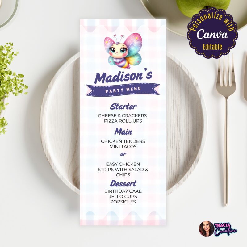 Digital Download Butterfly Menu - Parent easily editing menu on laptop