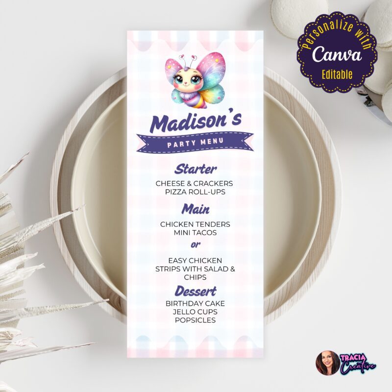 Butterfly Birthday Party Menu | Editable Canva Template | Digital Download | Kids Party Printable - Image 5
