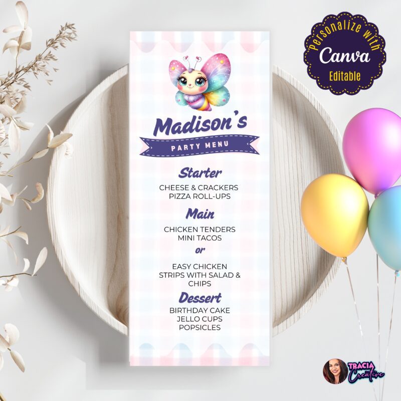 Editable Canva Party Menu Template - Close-up showing text customization