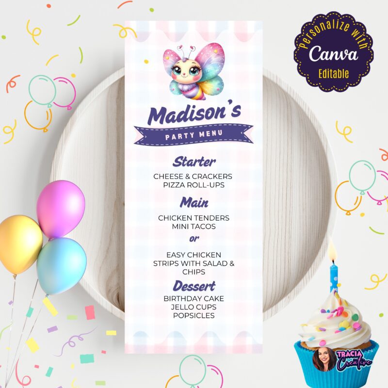 Butterfly Birthday Menu - Whimsical table display with treats