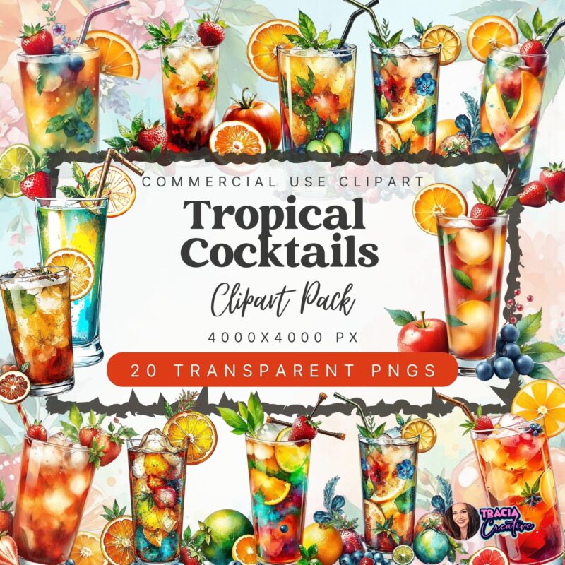 Tropical Cocktails Clipart for commercial use designs