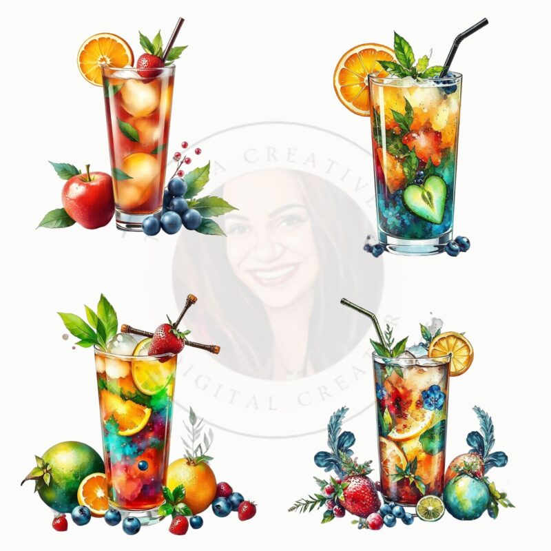 Commercial use clipart of vibrant tropical cocktails