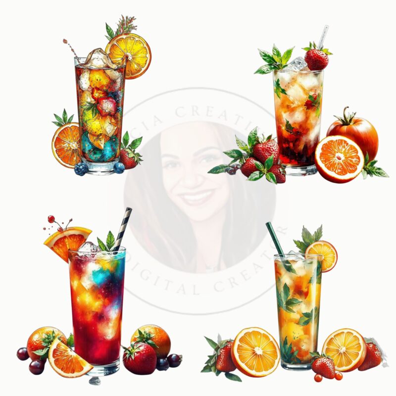 Digital design assets for summer marketing with drinks