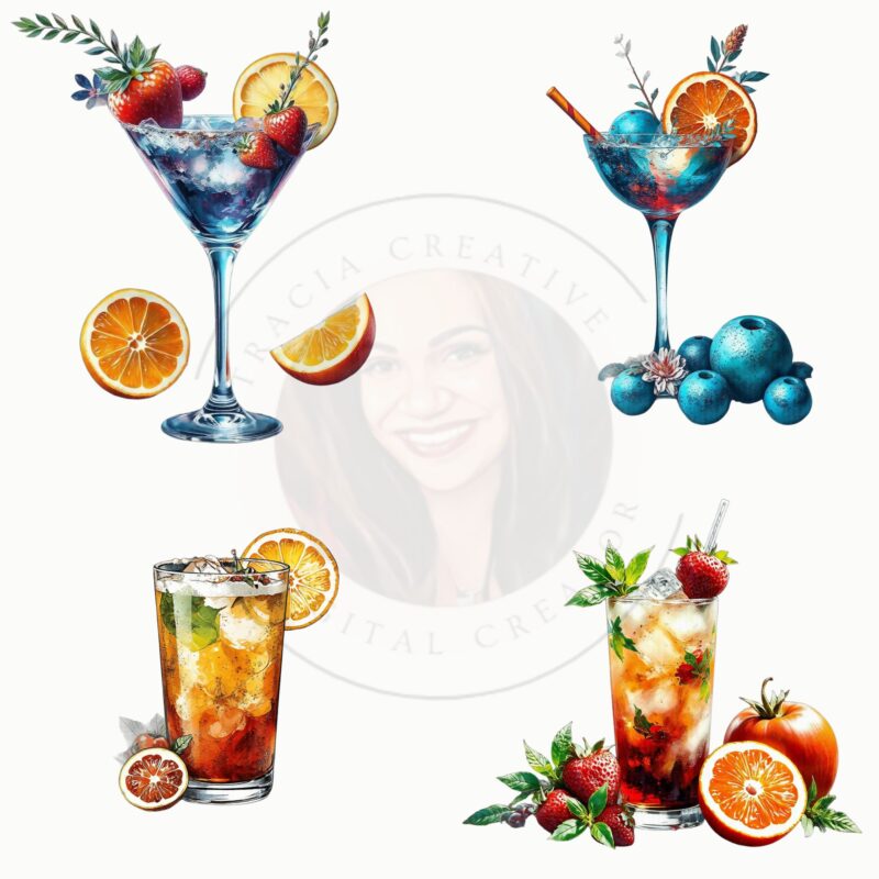 Digital design assets for summer marketing with drinks