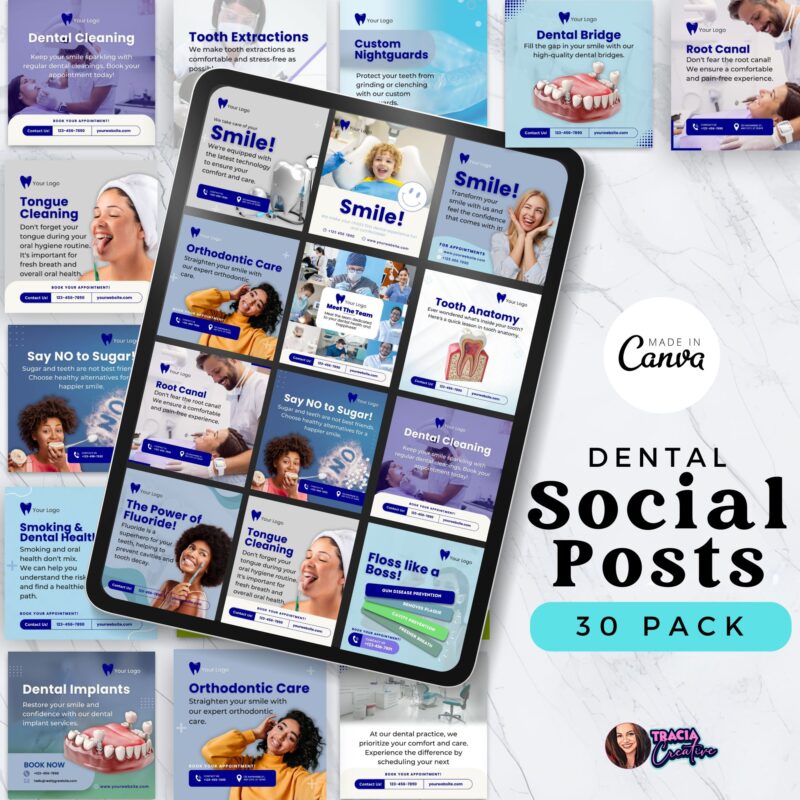 Dentist Instagram Posts 30 Pack social media templates