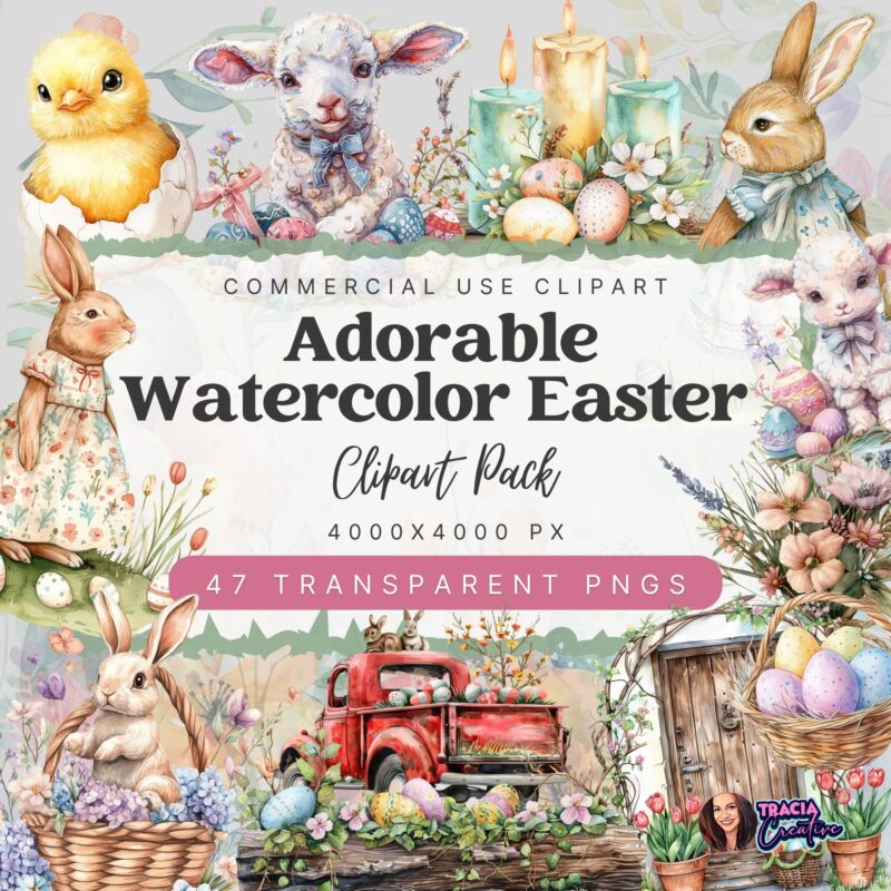 Adorable Easter clipart collection with bunnies and eggs.