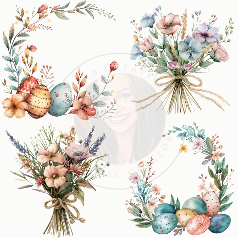Digital Easter clipart set showcasing cute lambs.