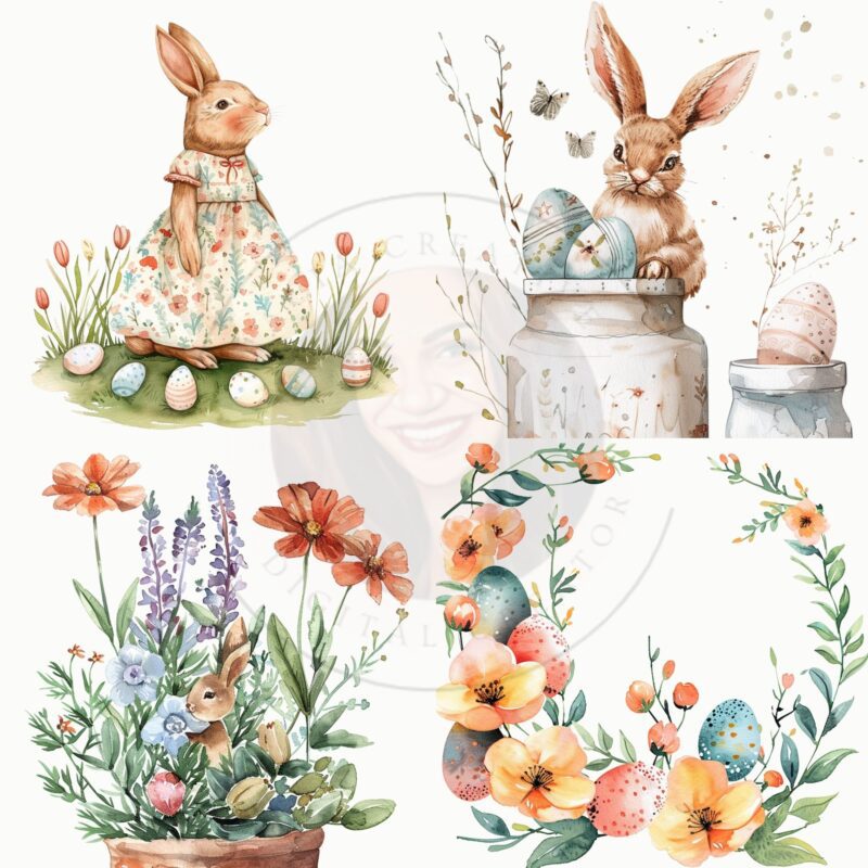 Vibrant Easter clipart with floral spring illustrations.