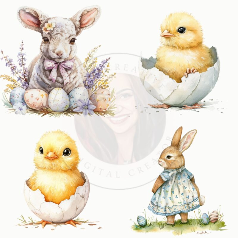 High-resolution Easter clipart featuring watercolor chicks.
