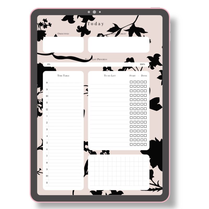 Digital mock-up of the A5 Daily Project Planner PDF on a laptop screen.