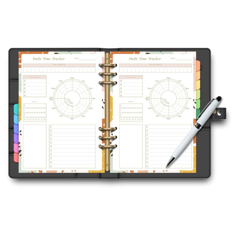 Person writing in Daily Time Tracker, highlighting notes section.