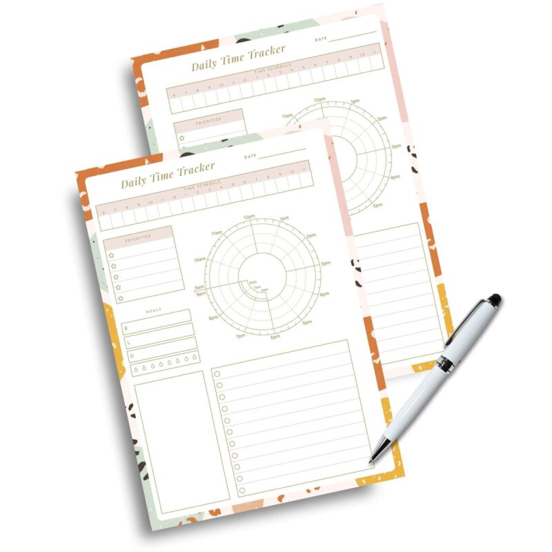 Close-up of Daily Time Tracker showing meal planning and hydration.