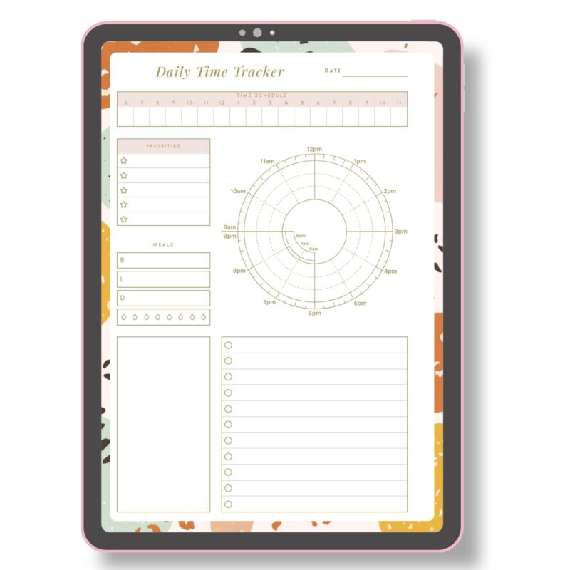 Digital render of Daily Time Tracker, two pages side by side.
