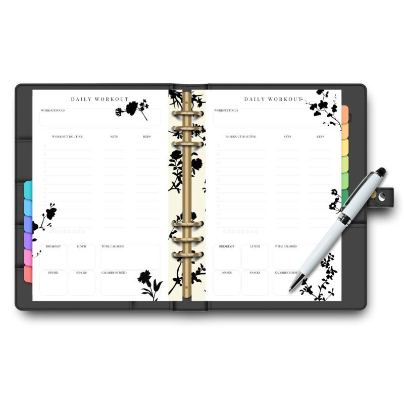 Close-up of A5 Daily Workout Planner showing nutrition tracking.