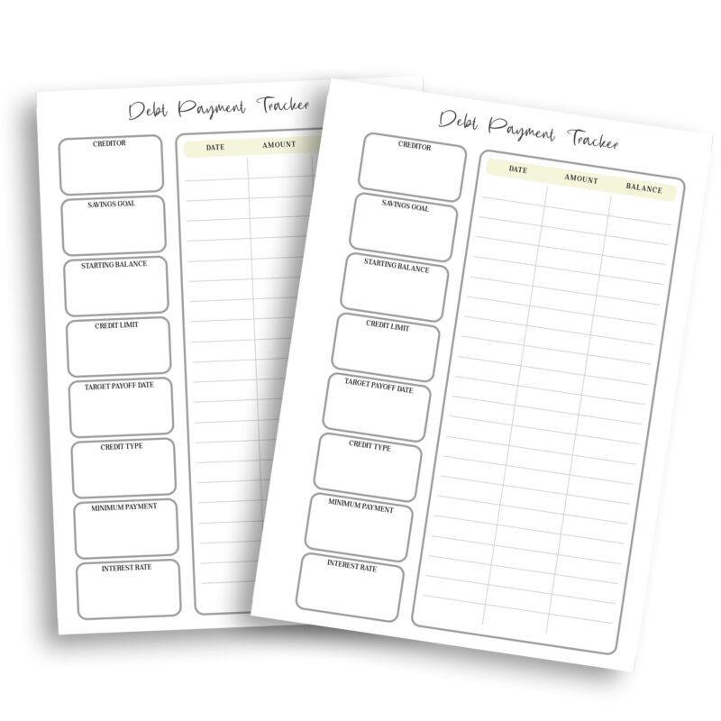 Hand writing in Minimalist A5 Debt Payment Planner, tracking progress.