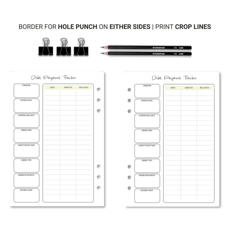 Open Minimalist A5 Debt Payment Planner on a clean desk.