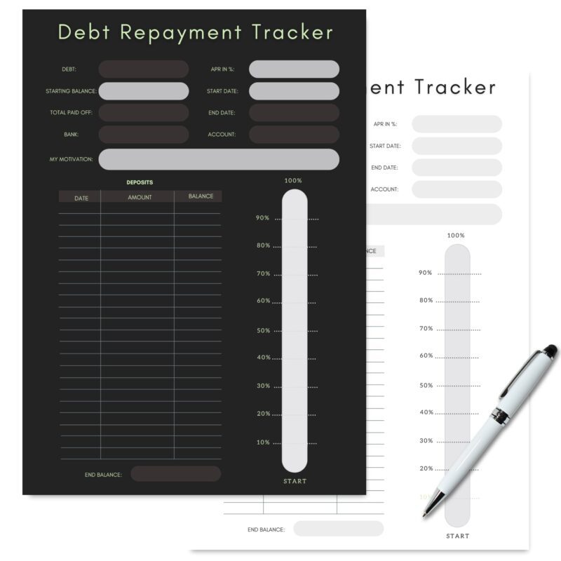 Open Debt Repayment Tracker in dark mode on a desk.