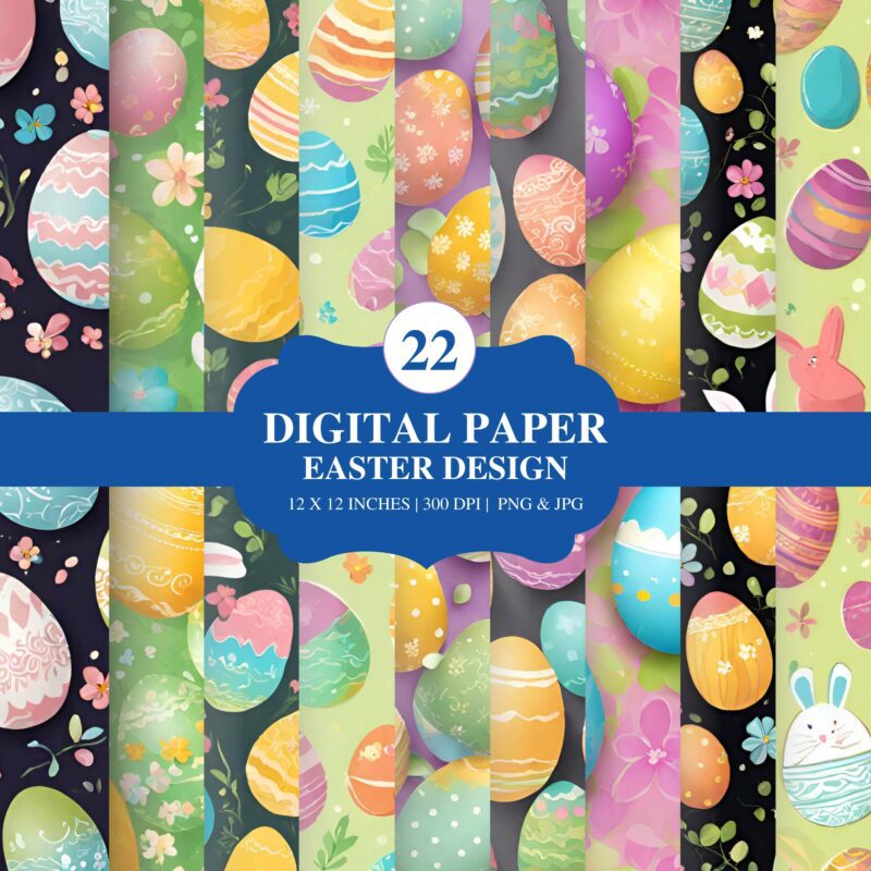Easter digital paper collection with bunnies and eggs