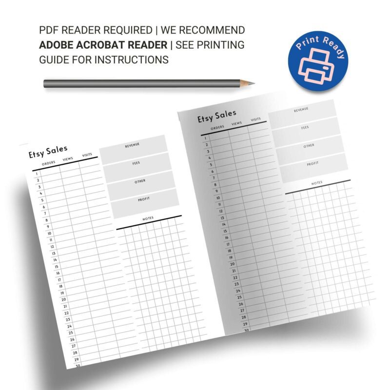 Etsy planner insert sales overview