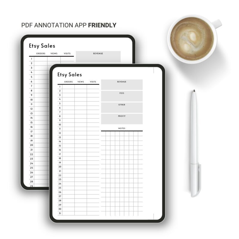 Simple Etsy profit tracking template