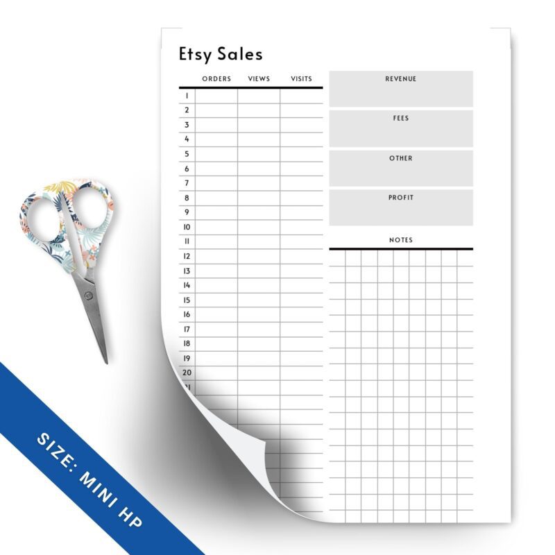 Minimalist Etsy shop sales tracking sheet