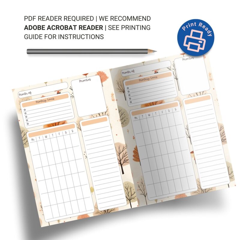 A5 Monthly Goals and Tasks planner