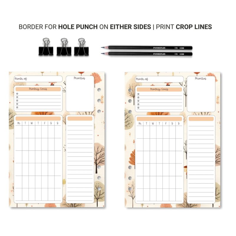 Charming fall planner for monthly organization
