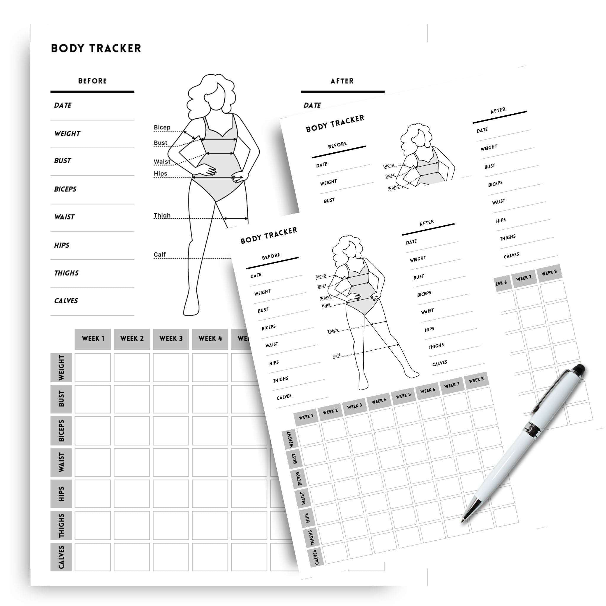 Body Measurement Log A5 Printable Design