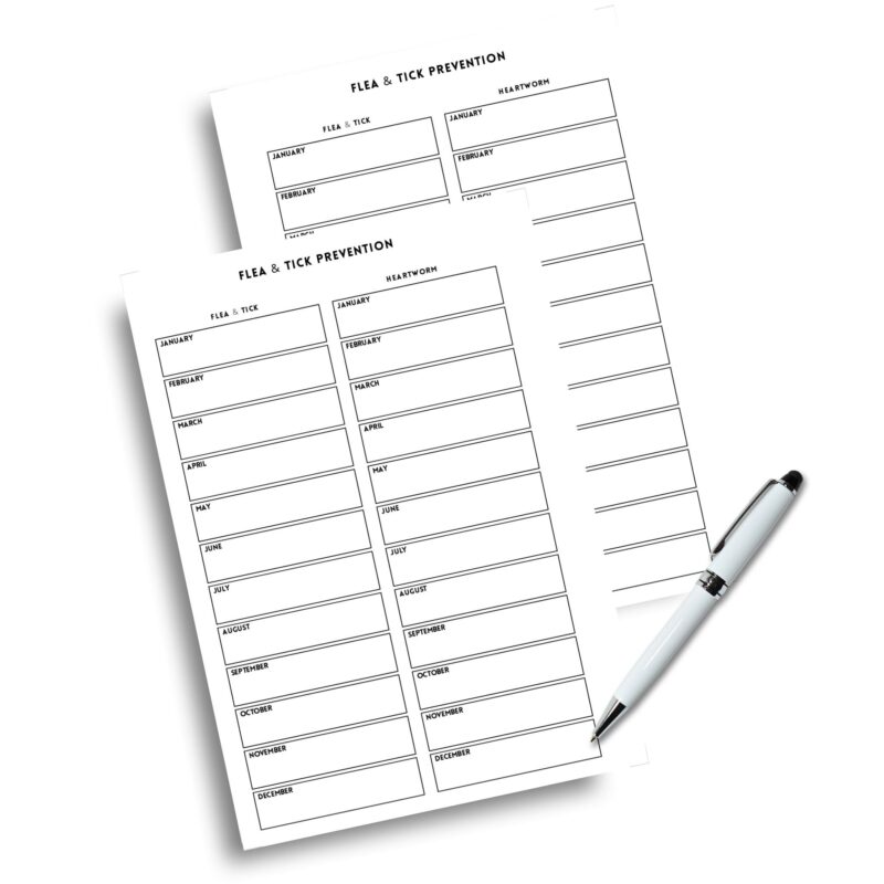 Monthly Flea Treatment Log for Dogs Cats