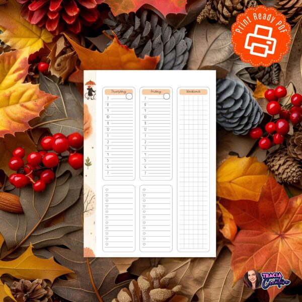Fall Weekly Planner A5 Printable Insert