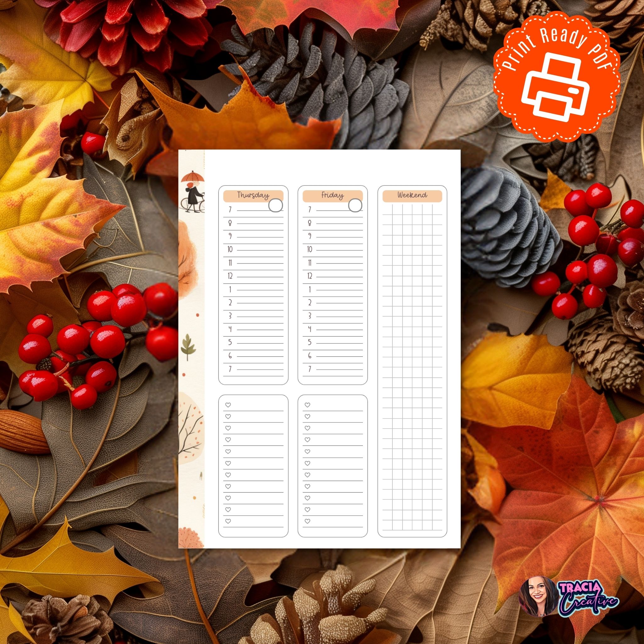 Fall Weekly Planner A5 Printable Insert
