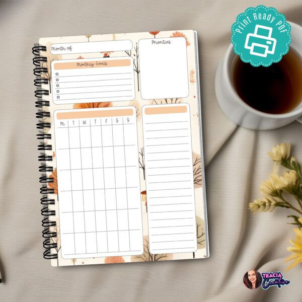 Cozy Fall Monthly Overview Planner A5 layout