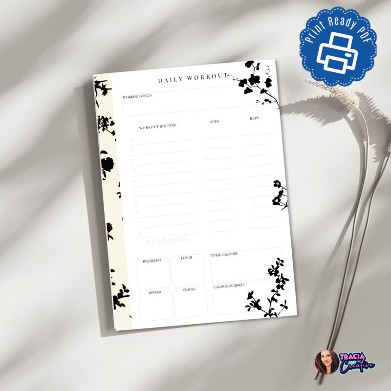 A5 Daily Workout Planner Insert showing workout routine section.