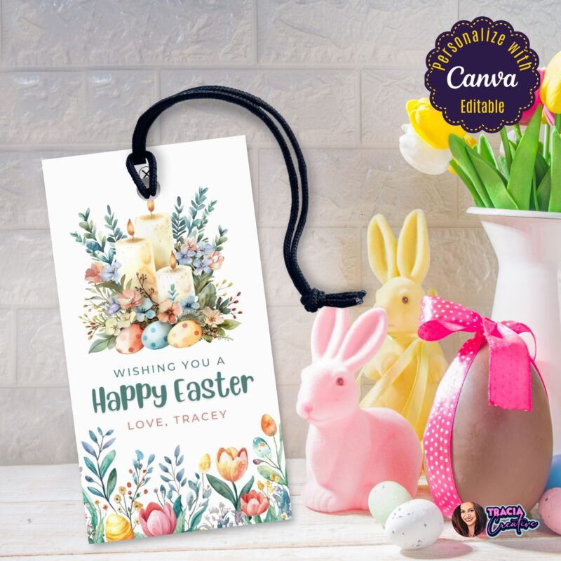 DIY Easter gift tag with eggs and candles