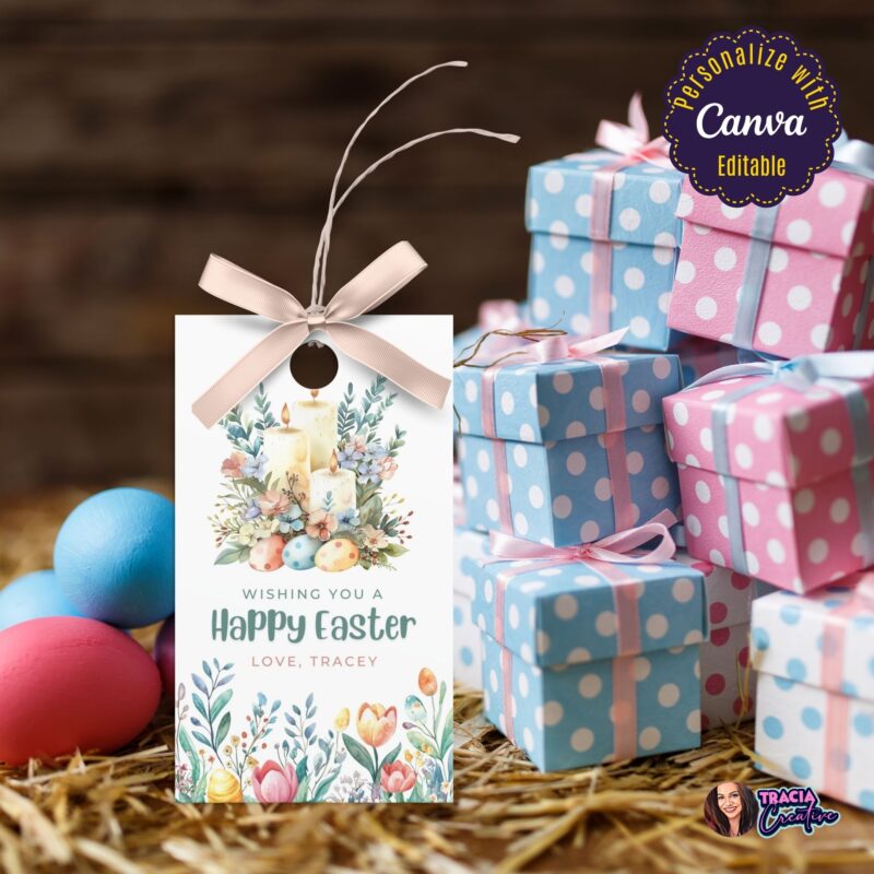 Floral border Happy Easter gift tag