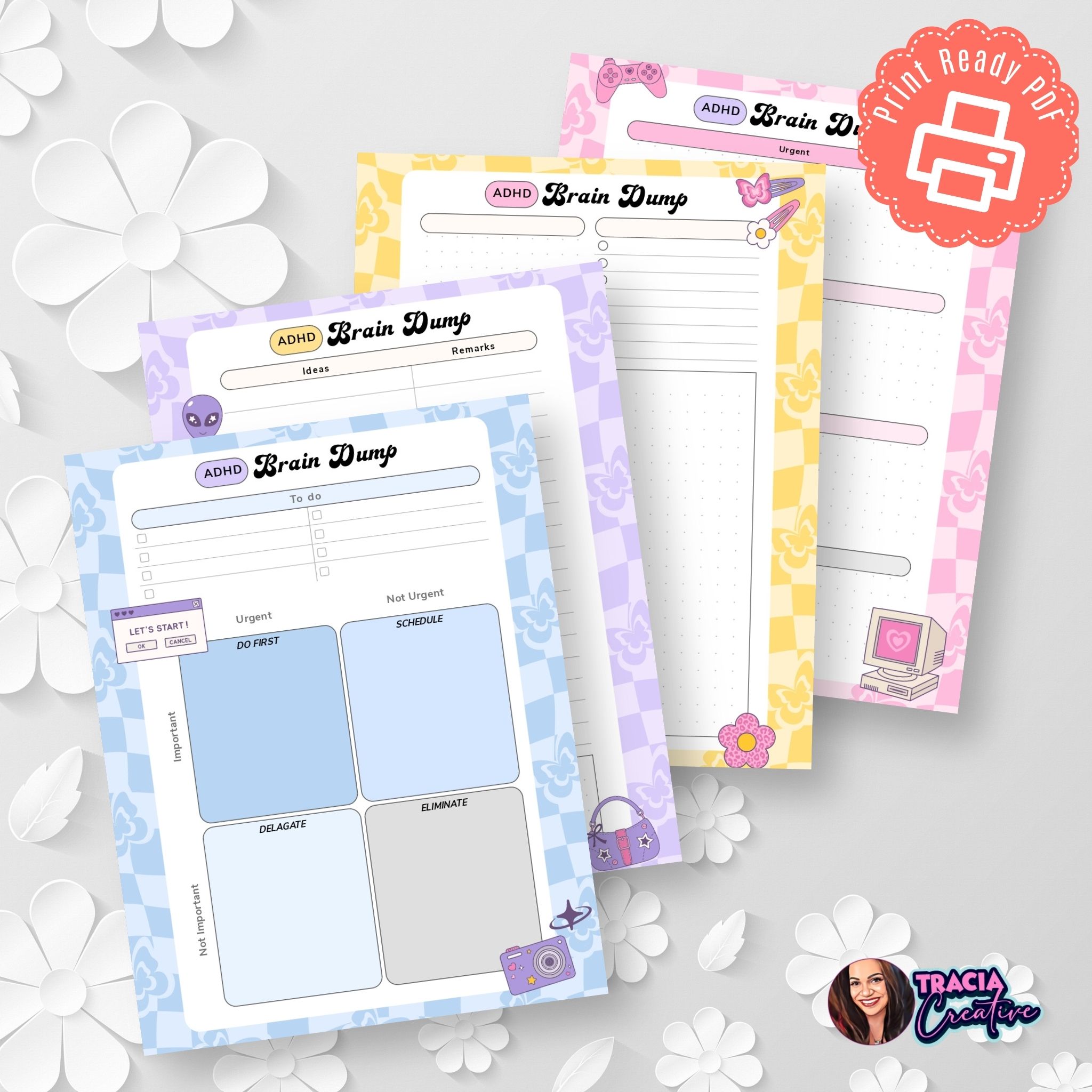 ADHD brain dump planner pack A5 PDF