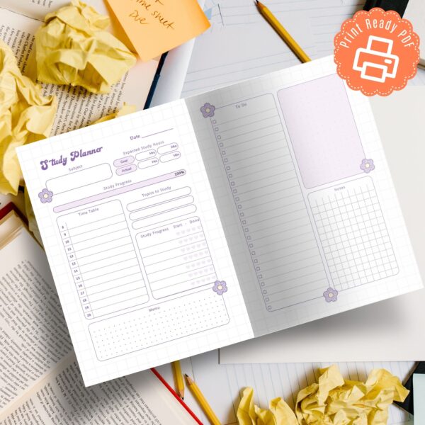 A5 study planner printable pastel purple