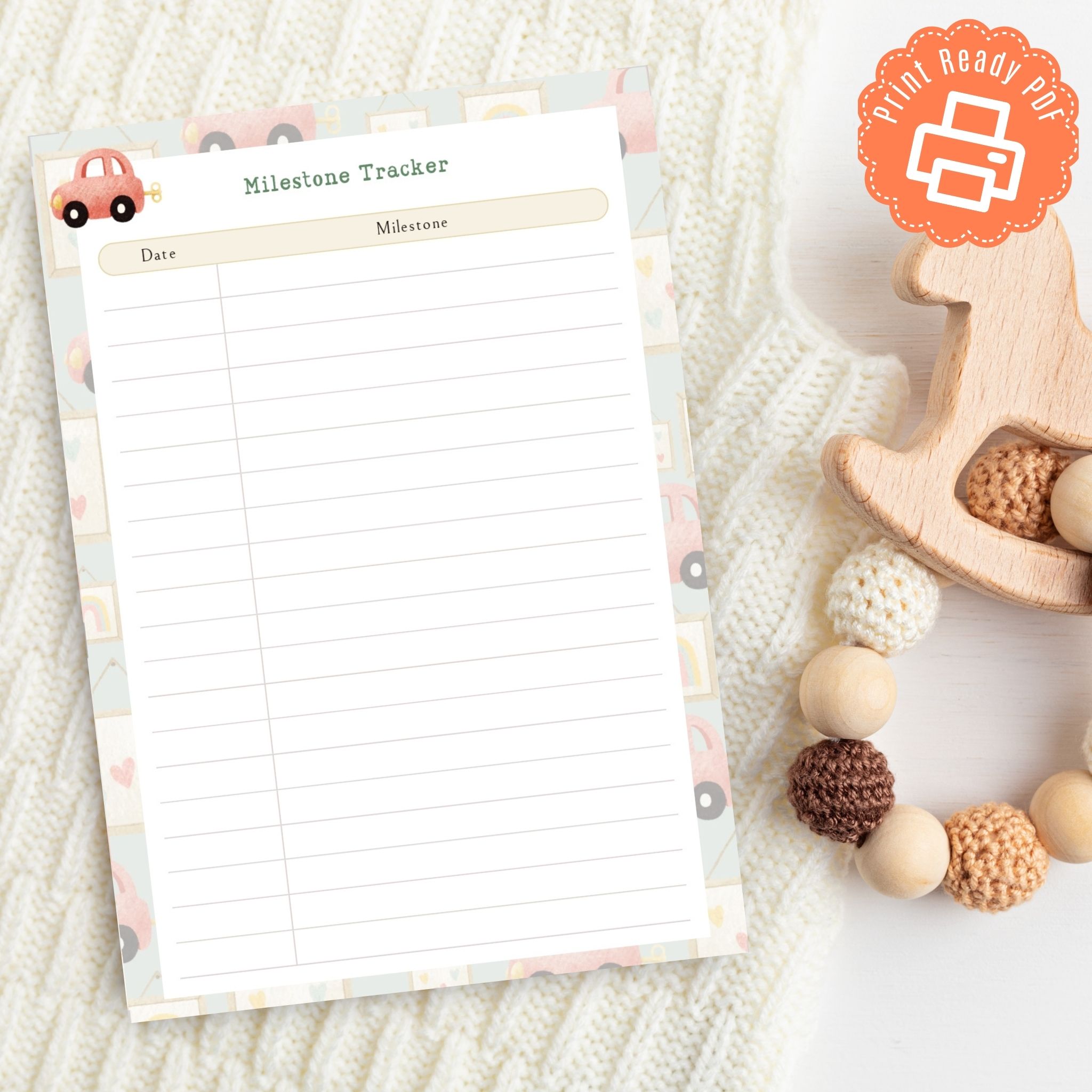 Baby milestone tracker A5 PDF printable