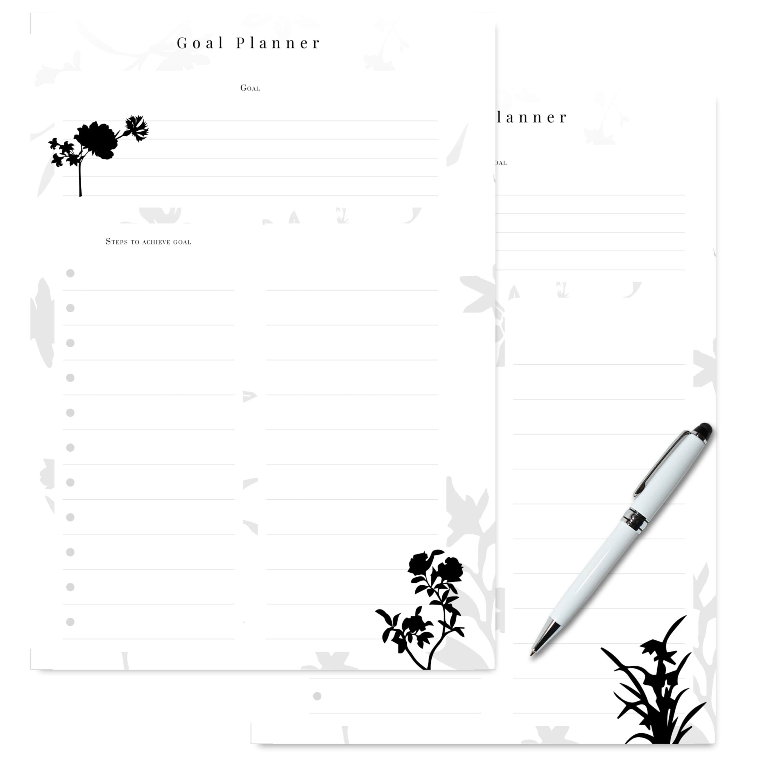 Minimalist goal setting worksheet with action steps