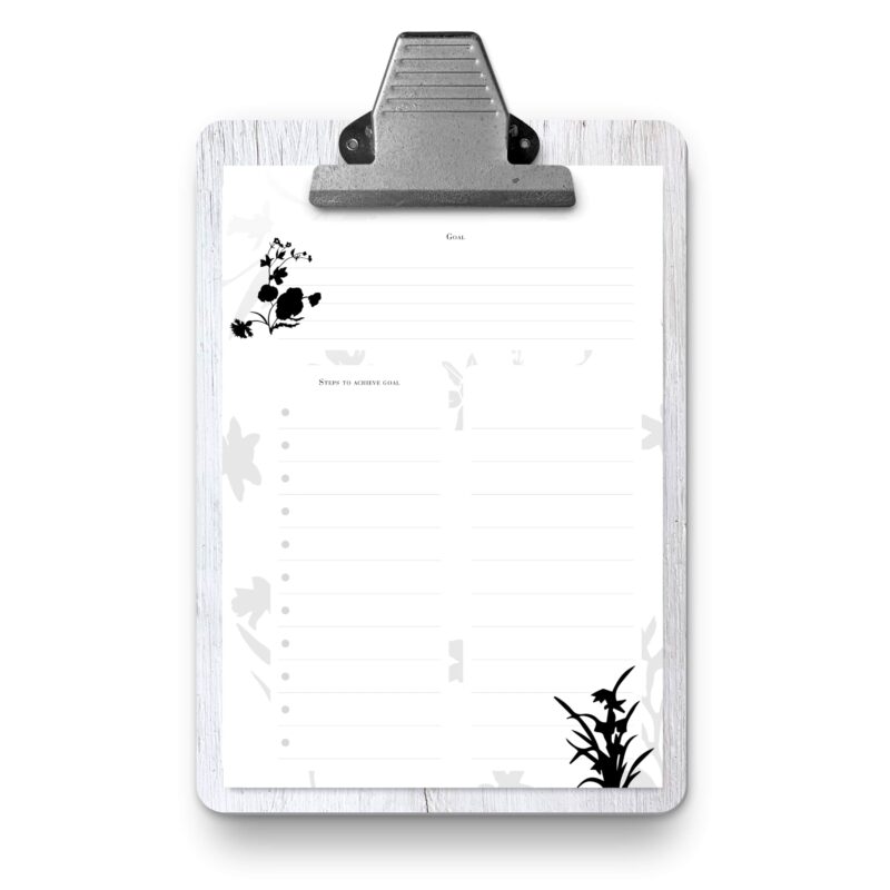 Printable action planner with goals and steps section
