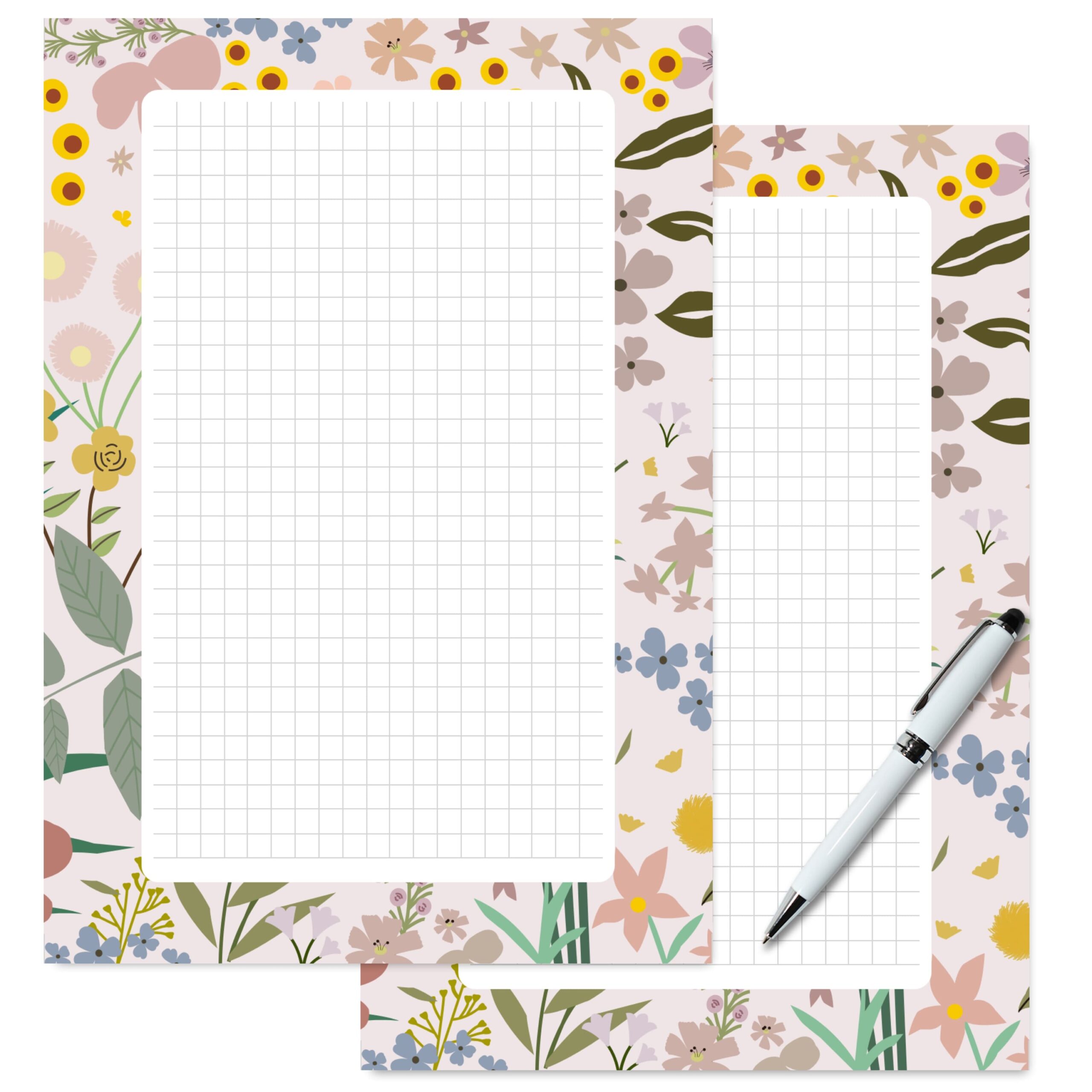 Set of two grid layout pages with floral accents