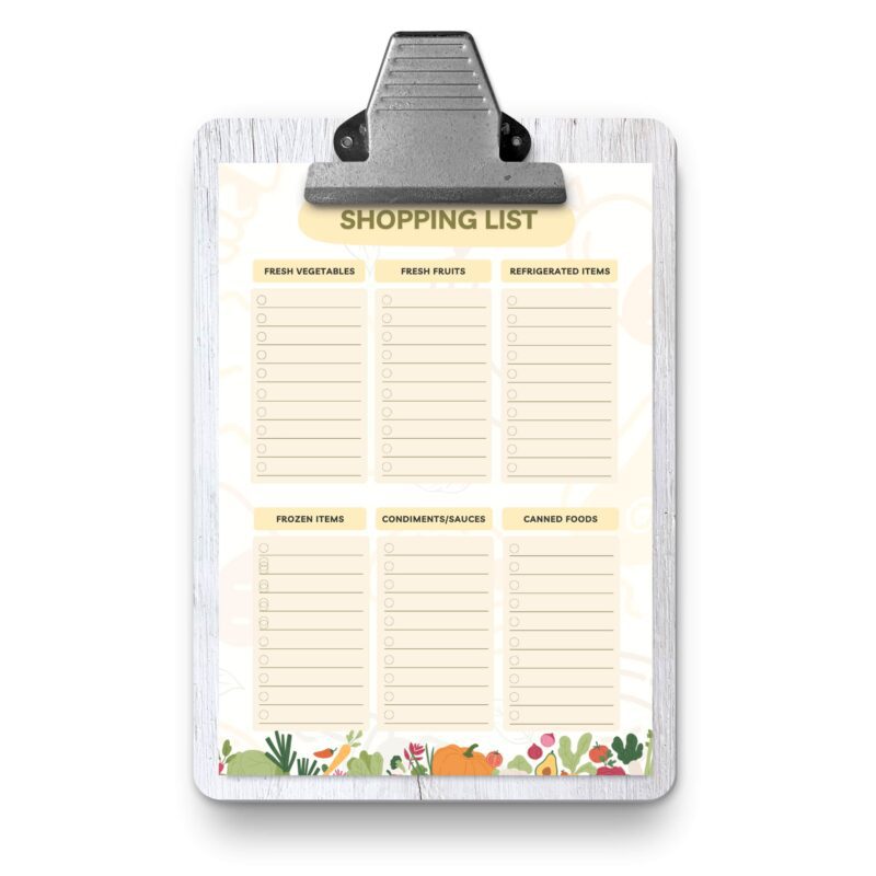 Organized grocery list for meal planning