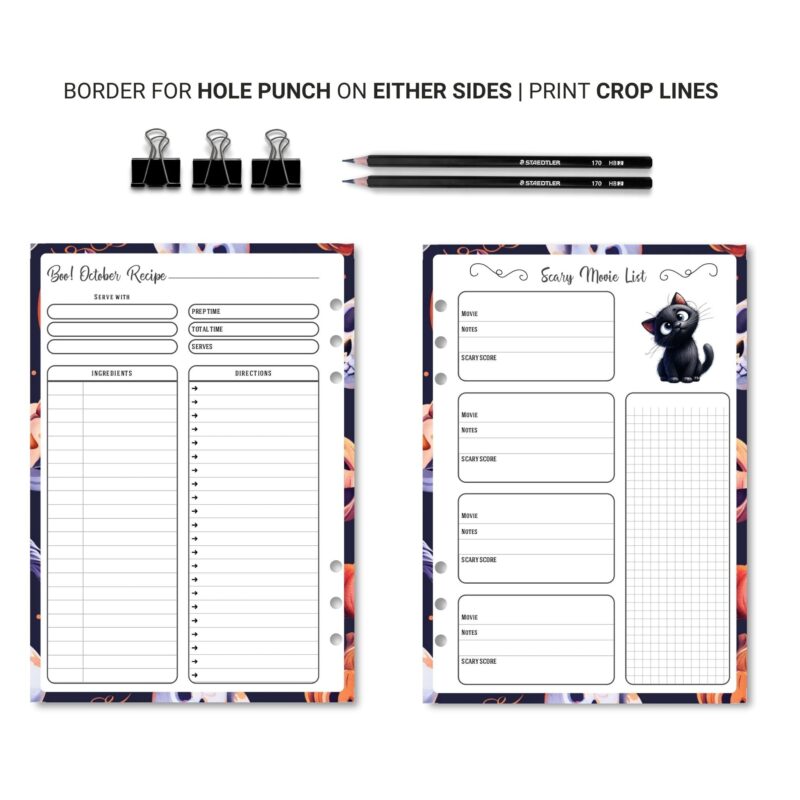 Halloween recipe planner insert