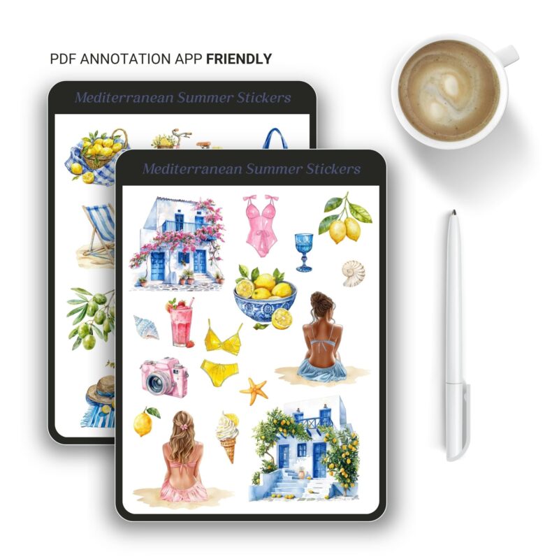 Mediterranean Summer Stickers Printable – 60+ A5 Planner Stickers - Image 6