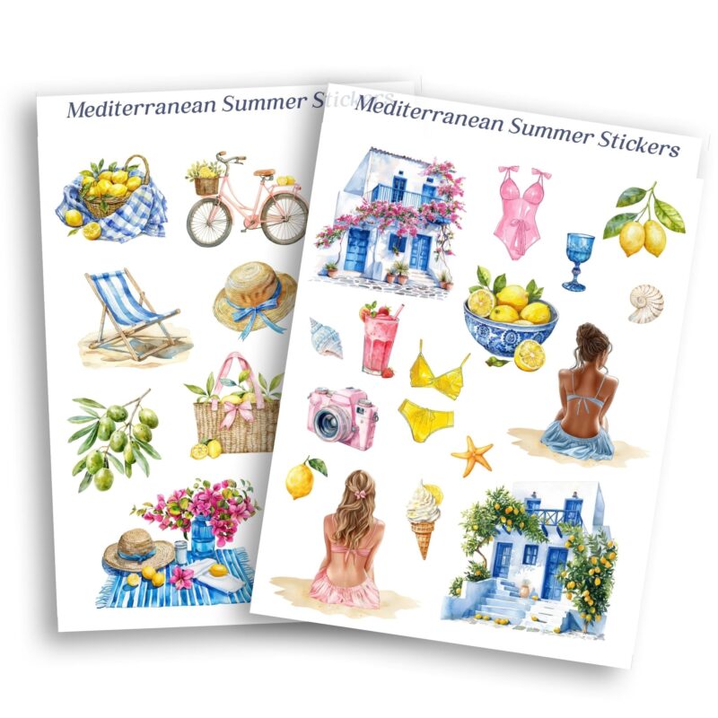Printable Mediterranean sticker set for planners
