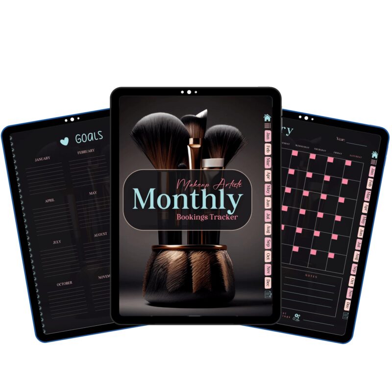 Monthly hyperlinked digital planner for makeup artists