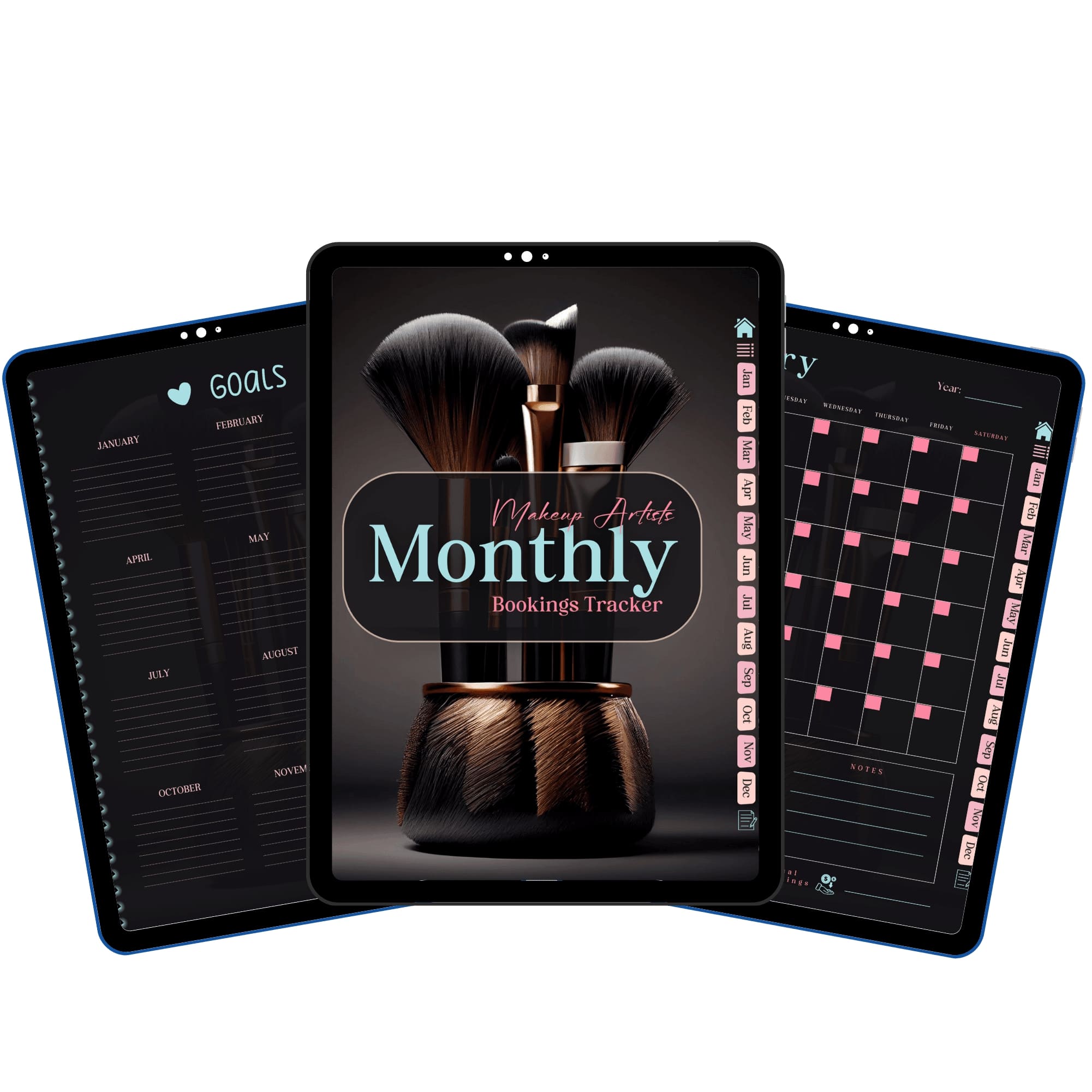Monthly hyperlinked digital planner for makeup artists