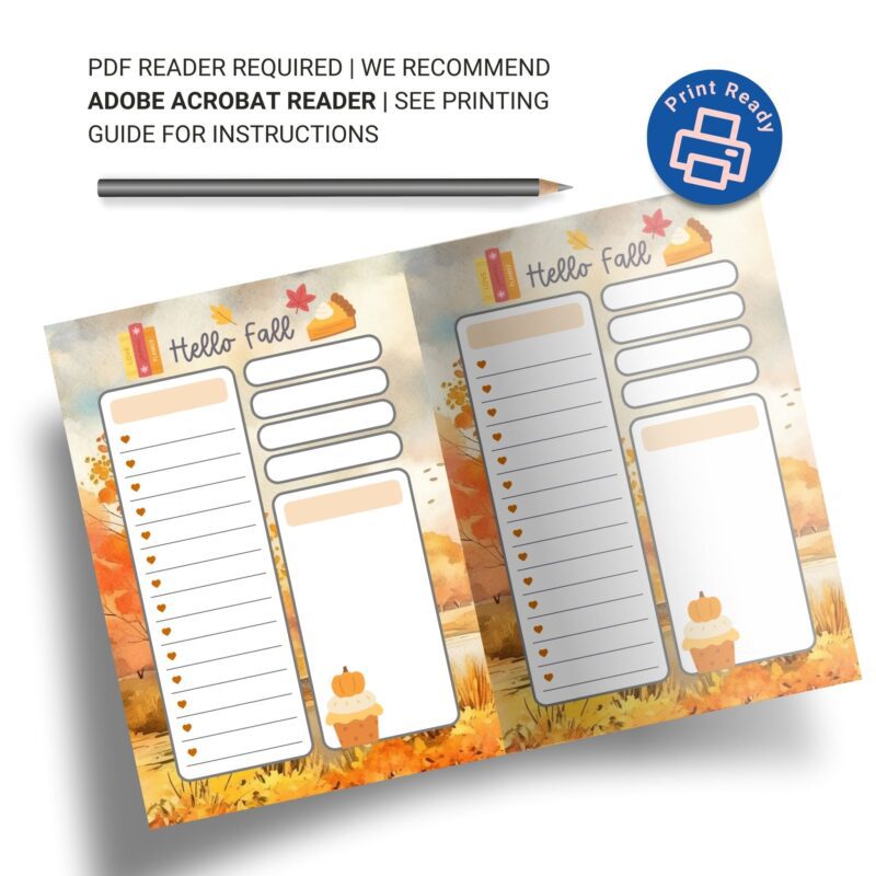 Autumn checklist printable with leaves and pumpkins