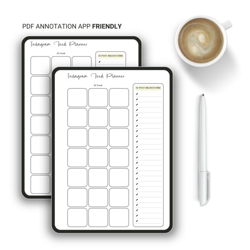 Printable social media planner for Instagram on tablet
